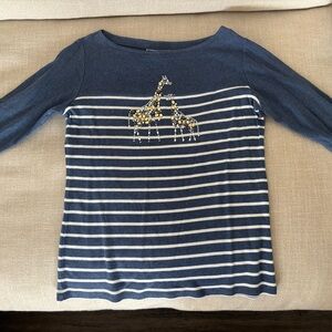 Karen Scott Navy Striped Long Sleeve with Beaded Giraffe Design